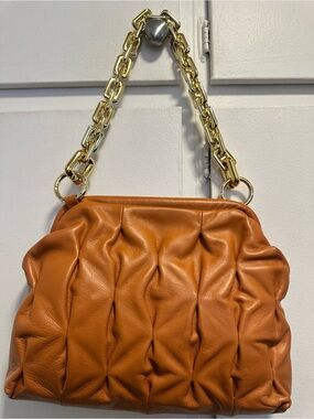 Persaman New York Cognac Shoulder Bag with Gold Chain